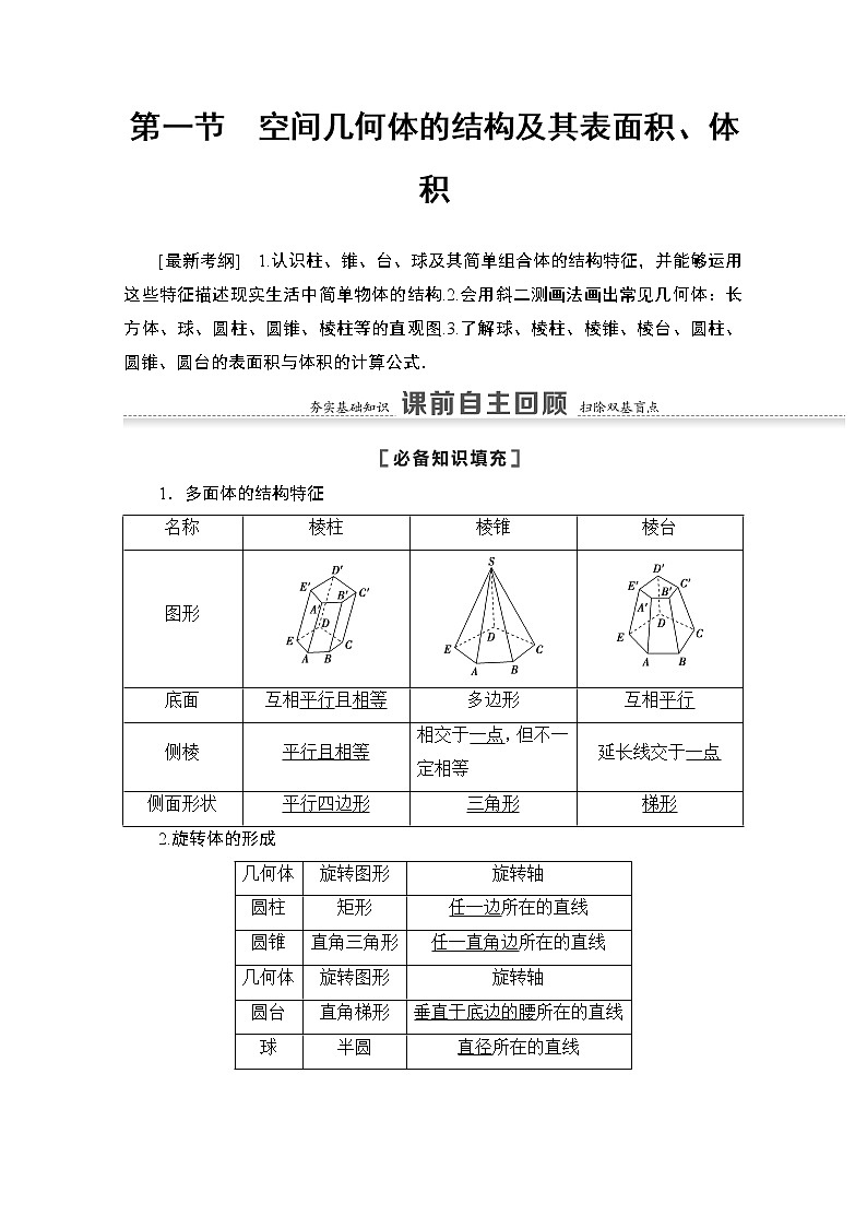 2021版高考数学苏教版一轮教师用书：7.1空间几何体的结构及其表面积、体积02
