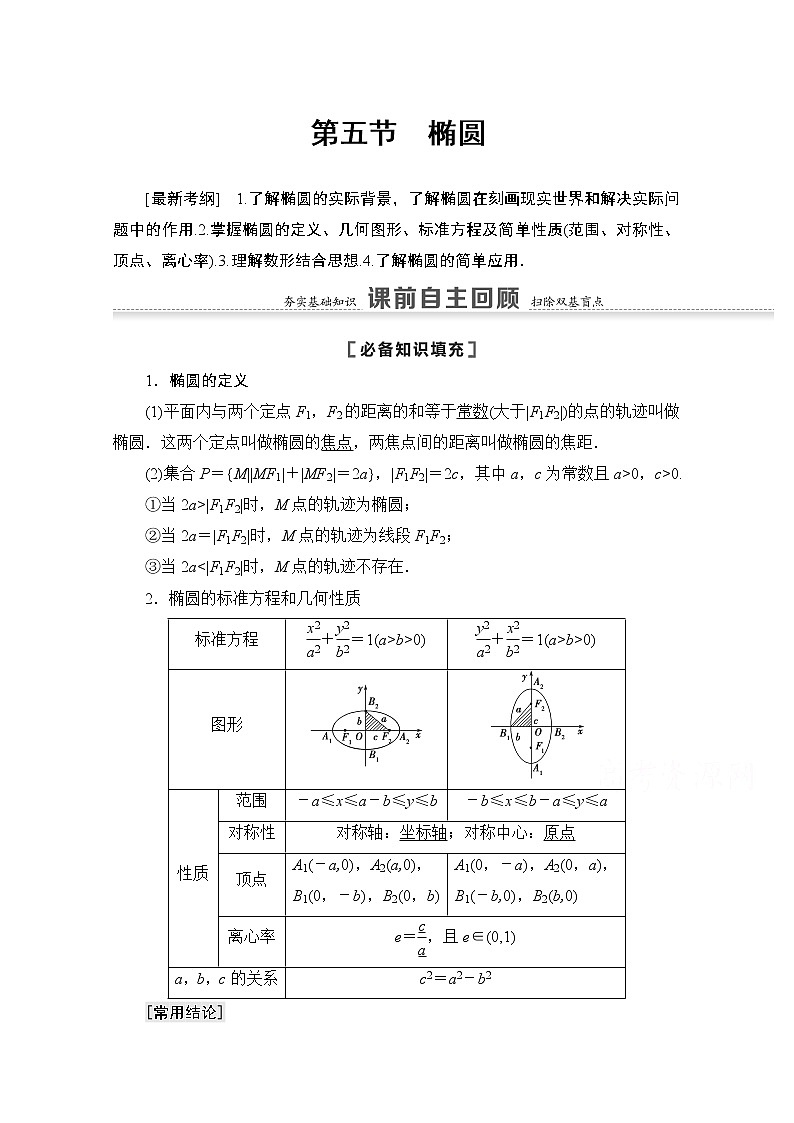 2021版高考数学苏教版一轮教师用书：8.5第1课时　椭圆及其性质01