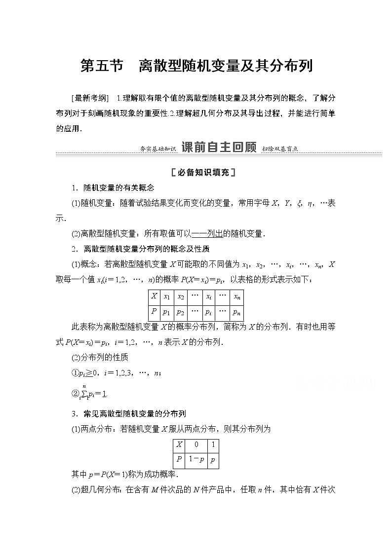 2021版高考数学苏教版一轮教师用书：10.5离散型随机变量及其分布列01