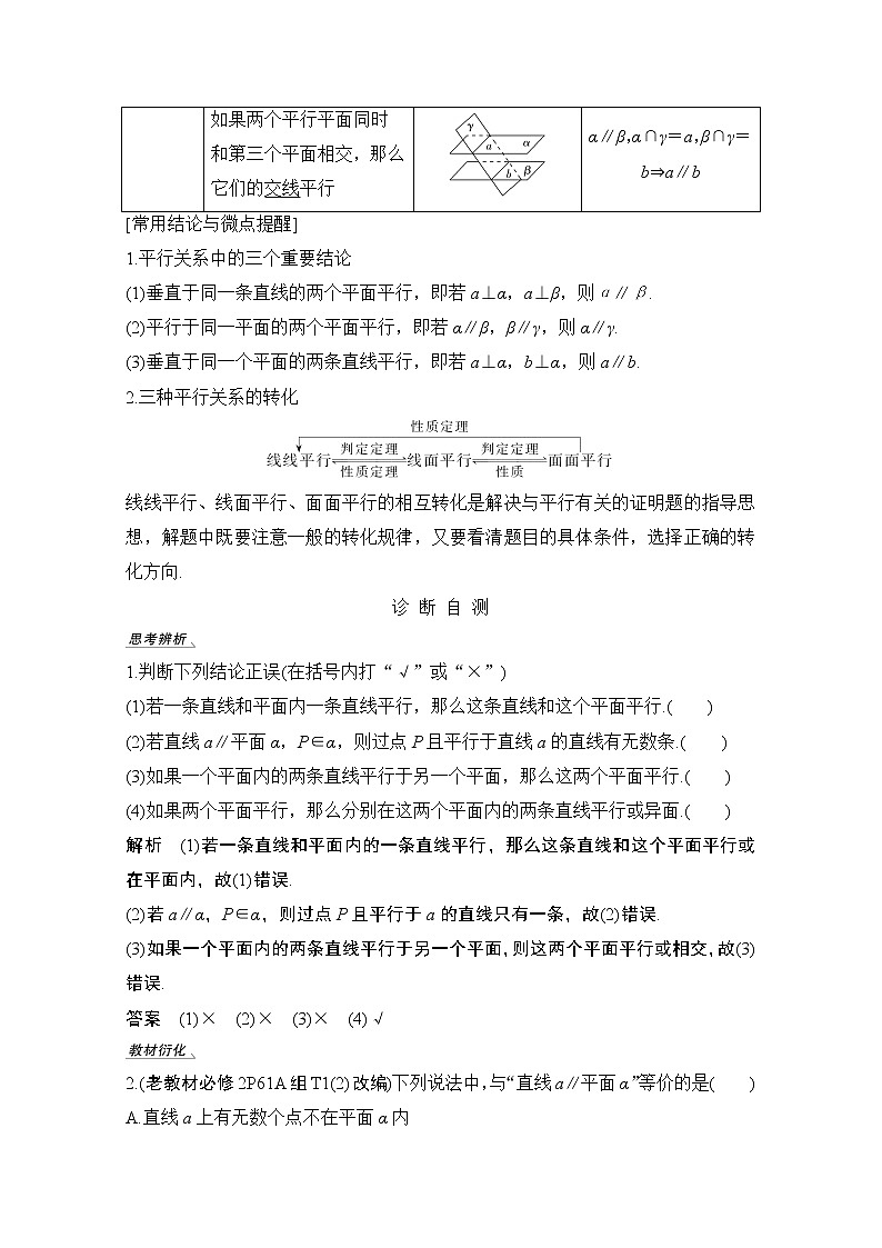 2021届高三新高考数学人教A版一轮复习教学案：第八章第4节　直线、平面平行的判定与性质02