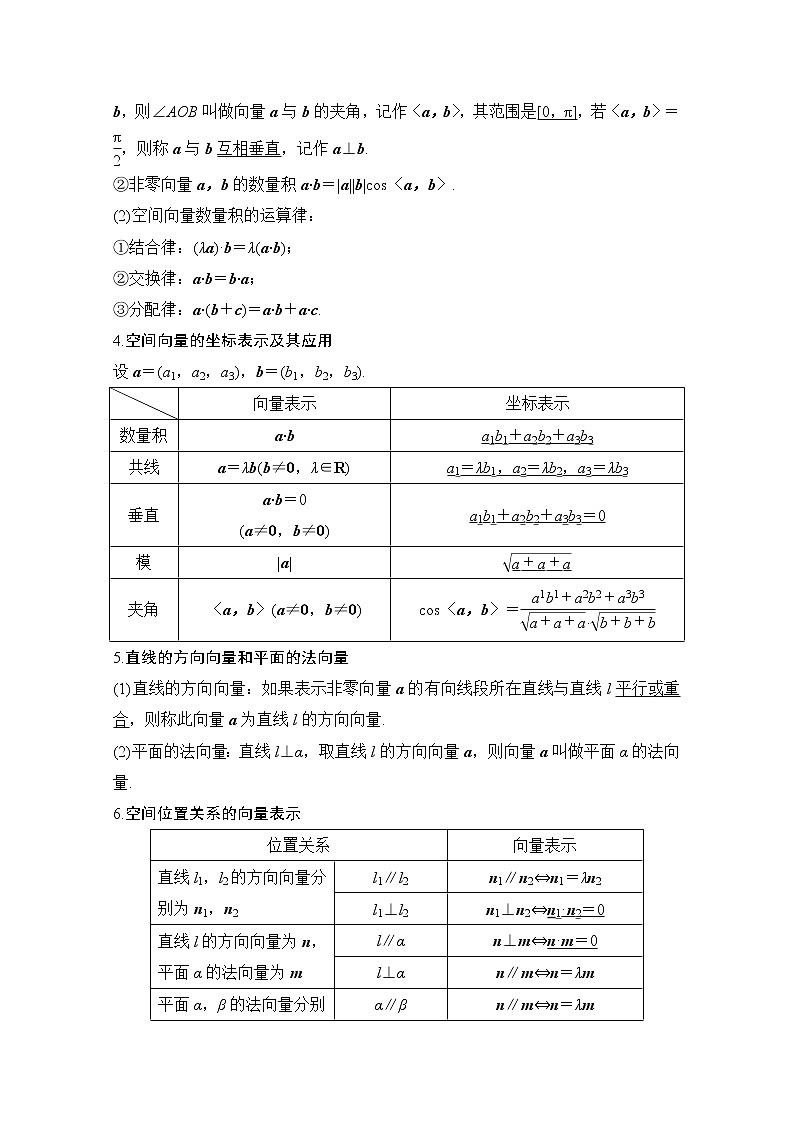 2021届高三新高考数学人教A版一轮复习教学案：第八章第6节　空间向量及空间位置关系02