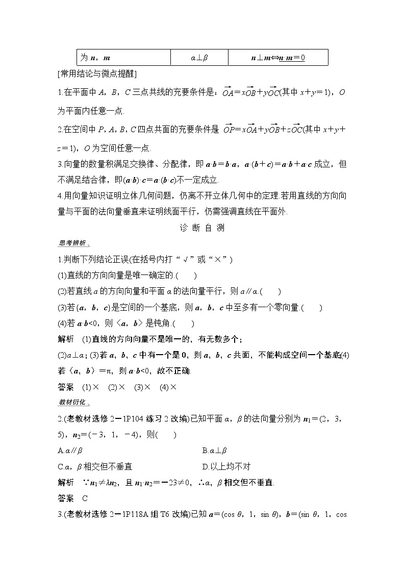 2021届高三新高考数学人教A版一轮复习教学案：第八章第6节　空间向量及空间位置关系03