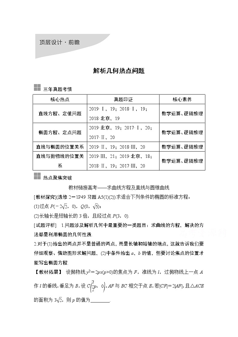 2021届高三新高考数学人教A版一轮复习教学案：第九章顶层设计·前瞻解析几何热点问题第1页