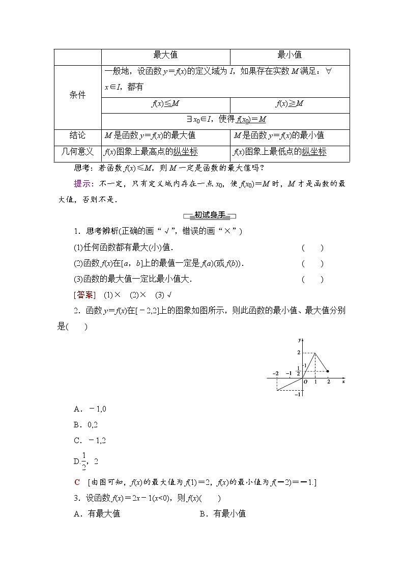 新人教A版必修第一册学案：第3章+3.2.1+第2课时　函数的最大（小）值（含解析）02