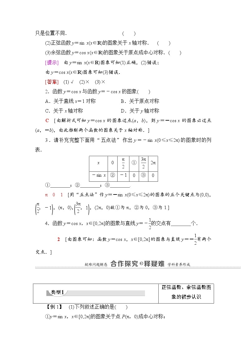 新人教A版必修第一册学案：第5章+5.4.1　正弦函数、余弦函数的图象（含解析）03