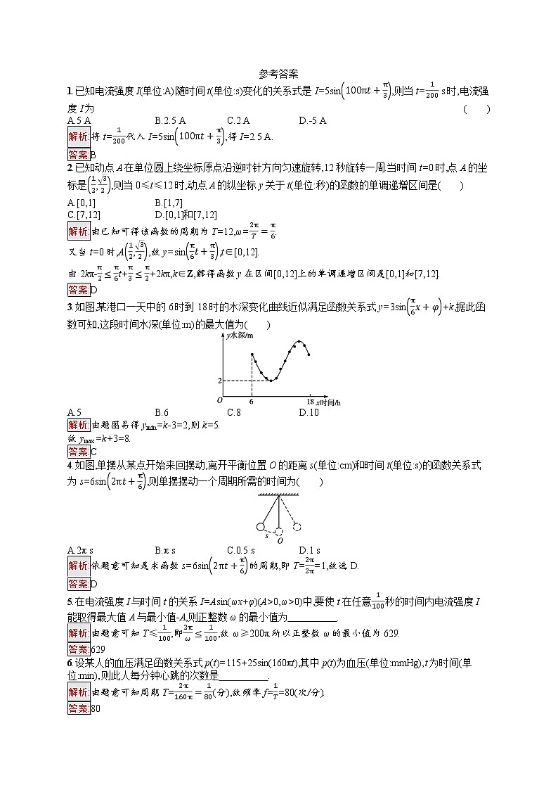 高中数学人教A版（2019）必修第一册5.7　三角函数的应用 试卷02