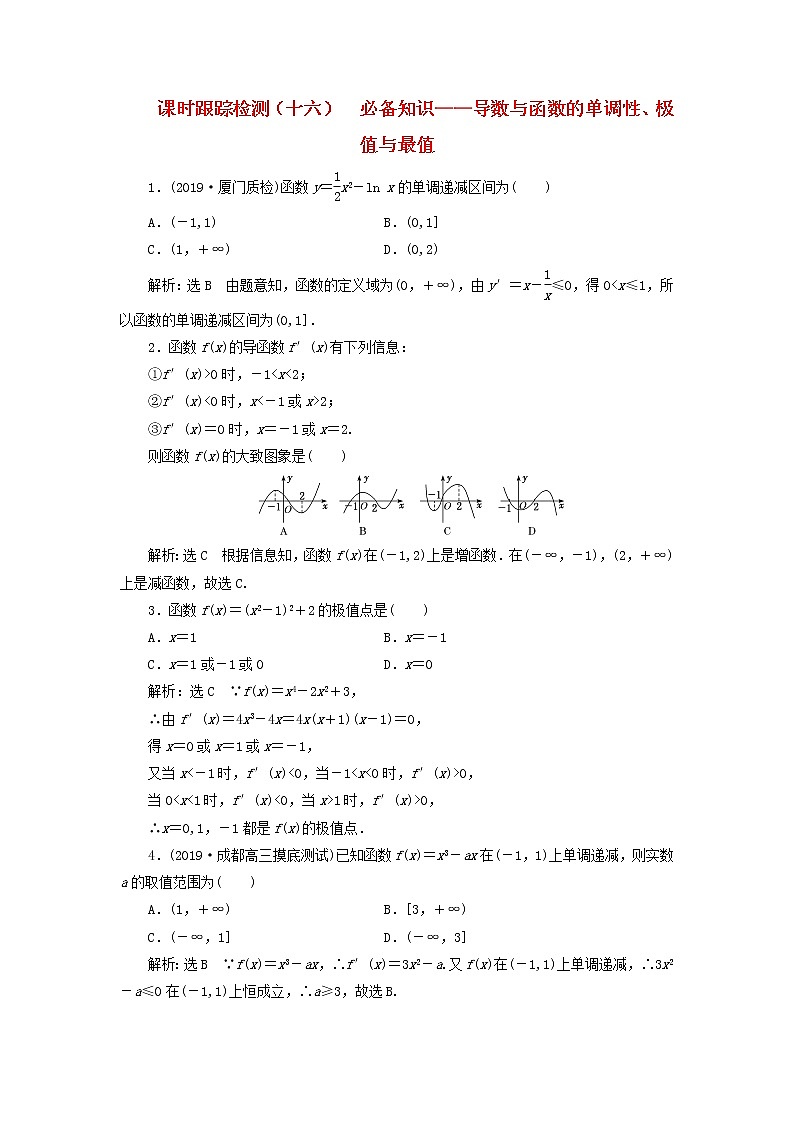新课改专用2020版高考数学一轮跟踪检测16《必备知识-导数与函数的单调性极值与最值》(含解析)01