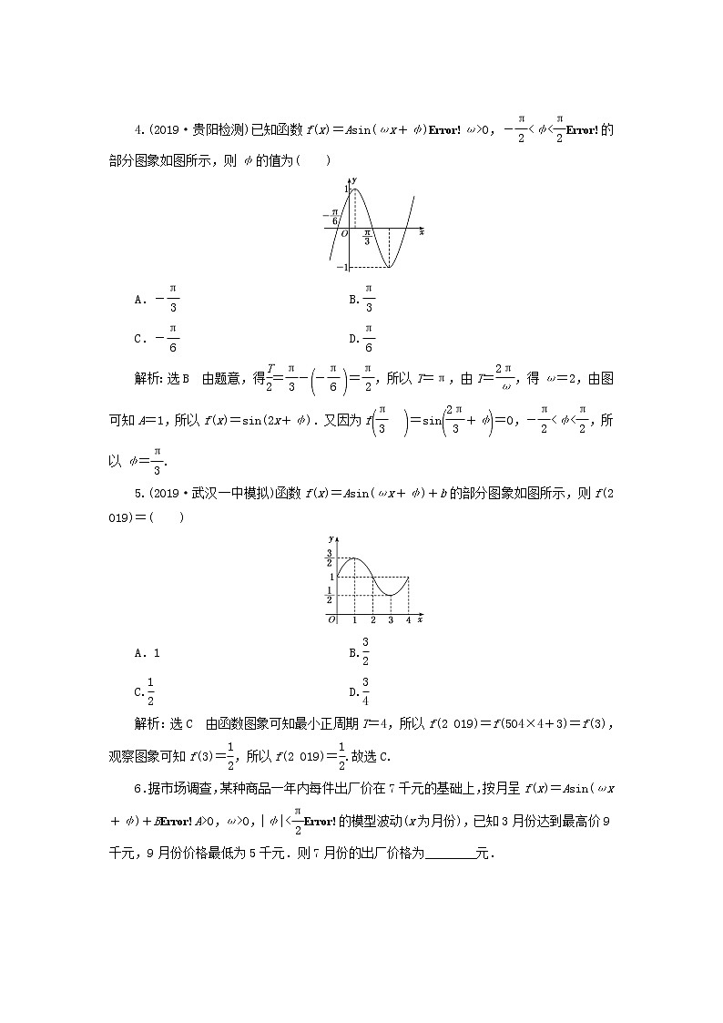 新课改专用2020版高考数学一轮跟踪检测23《函数y=Asin(ωx+φ)的图象及三角函数模型的简单应用(含解析)02
