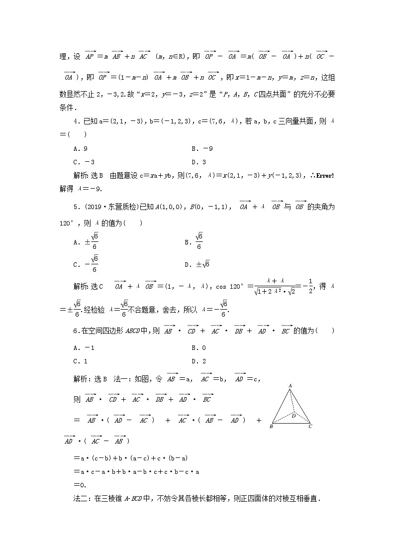 新课改专用2020版高考数学一轮跟踪检测42《空间向量及其运算和空间位置关系》(含解析)02