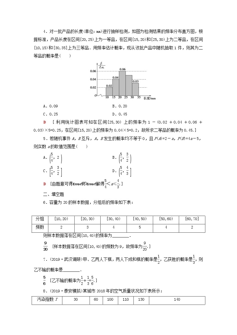 2020版高考数学一轮复习课后限时集训56《随机事件的概率》文数（含解析）北师大版 试卷02