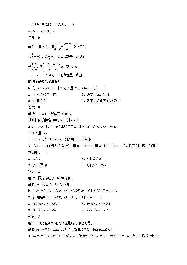 2020届高考数学一轮复习单元检测01《集合与常用逻辑用语A》小题卷单元检测 文数（含解析）02