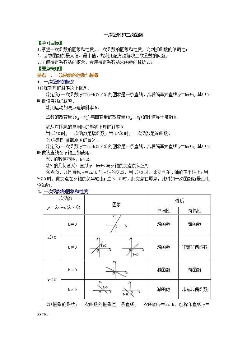 精编(人教版)必修一数学：12《一次函数与二次函数》知识讲解(含答案)01