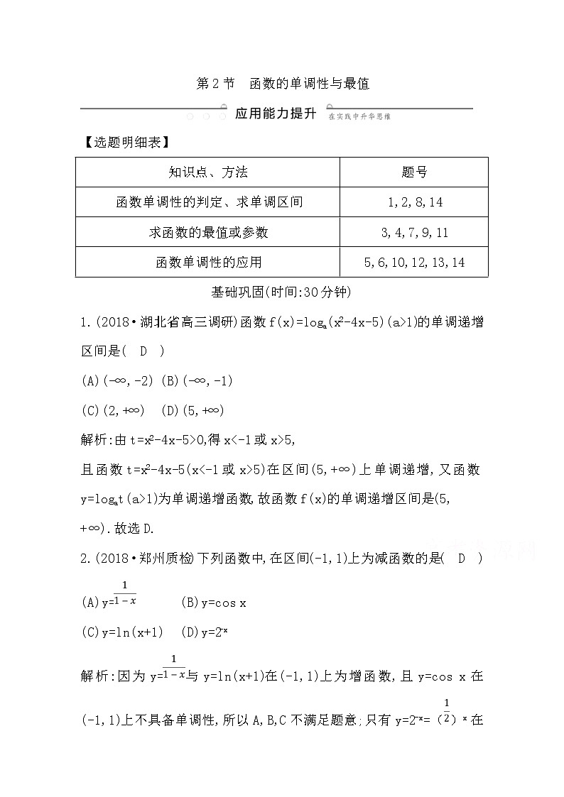 (导与练)2020版高考数学一轮复习(文数)习题：第2篇 第2节　函数的单调性与最值(含解析)第1页