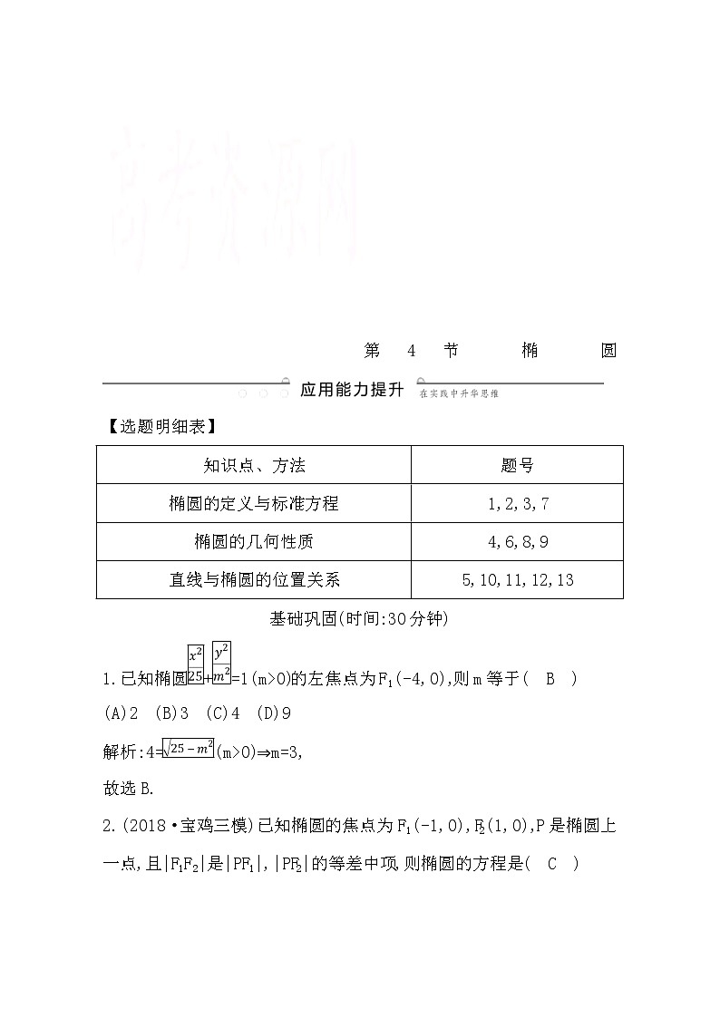 (导与练)2020版高考数学一轮复习(文数)习题：第8篇  第4节　椭　圆(含解析)第1页