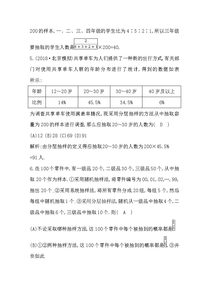 (导与练)2020版高考数学一轮复习(文数)习题：第9篇  第1节　随机抽样(含解析)第3页