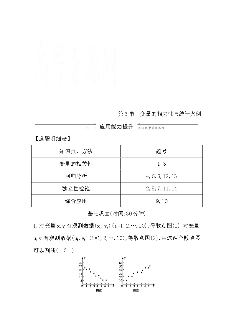 (导与练)2020版高考数学一轮复习(文数)习题：第9篇  第3节　变量的相关性与统计案例(含解析)第1页