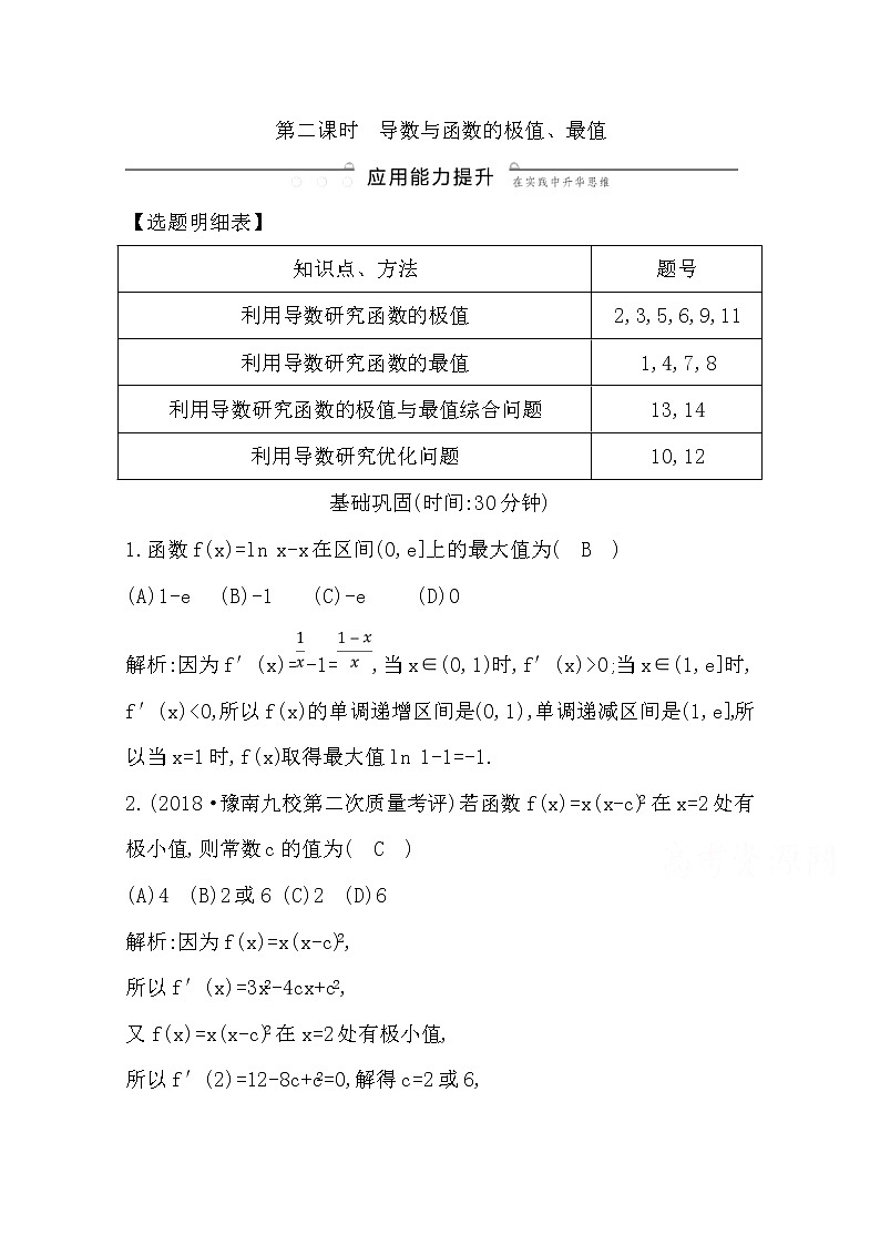 (导与练)2020版高考数学一轮复习(文数)习题：第13篇 第11节　导数在研究函数中的应用第2课时　导数与函数的极值、最值(含解析)01