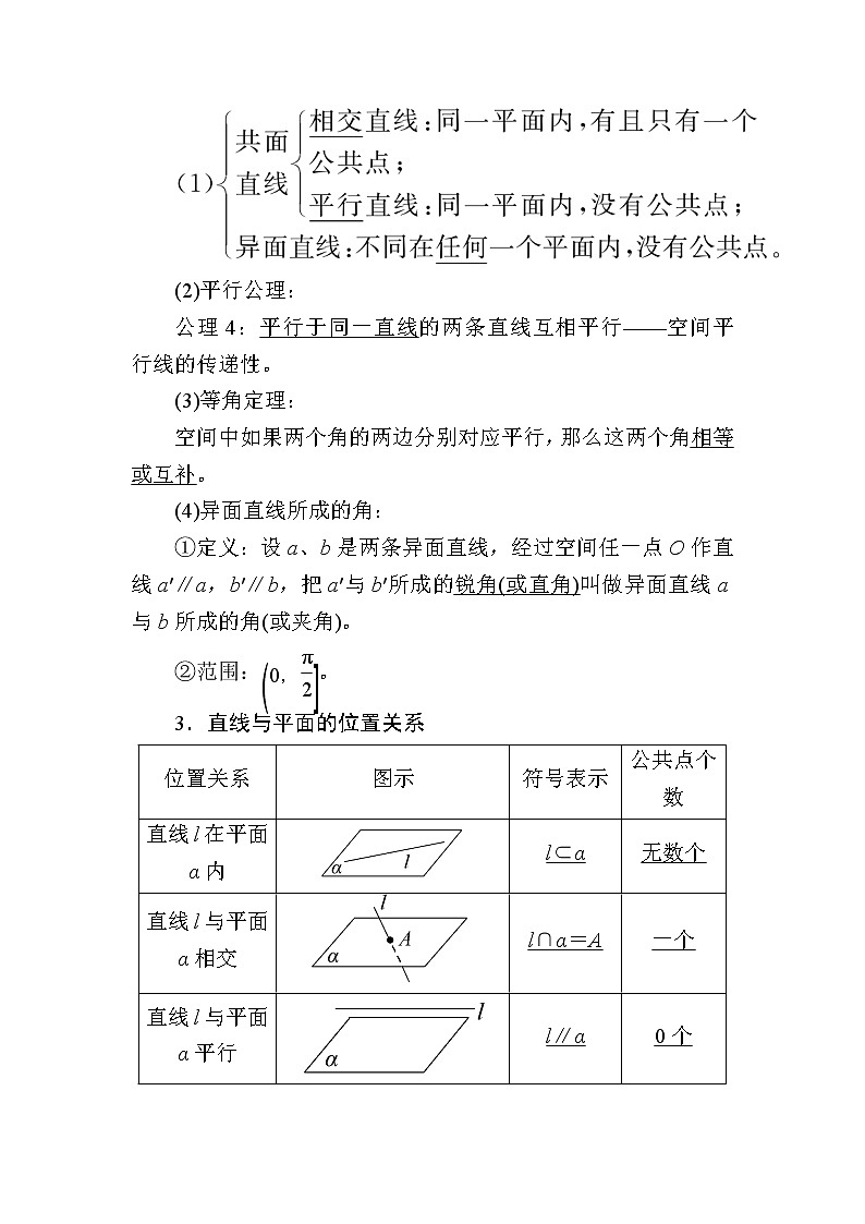 2020版《微点教程》高考人教A版理科数学一轮复习文档：第七章第三节　空间点、直线、平面之间的位置关系 学案02