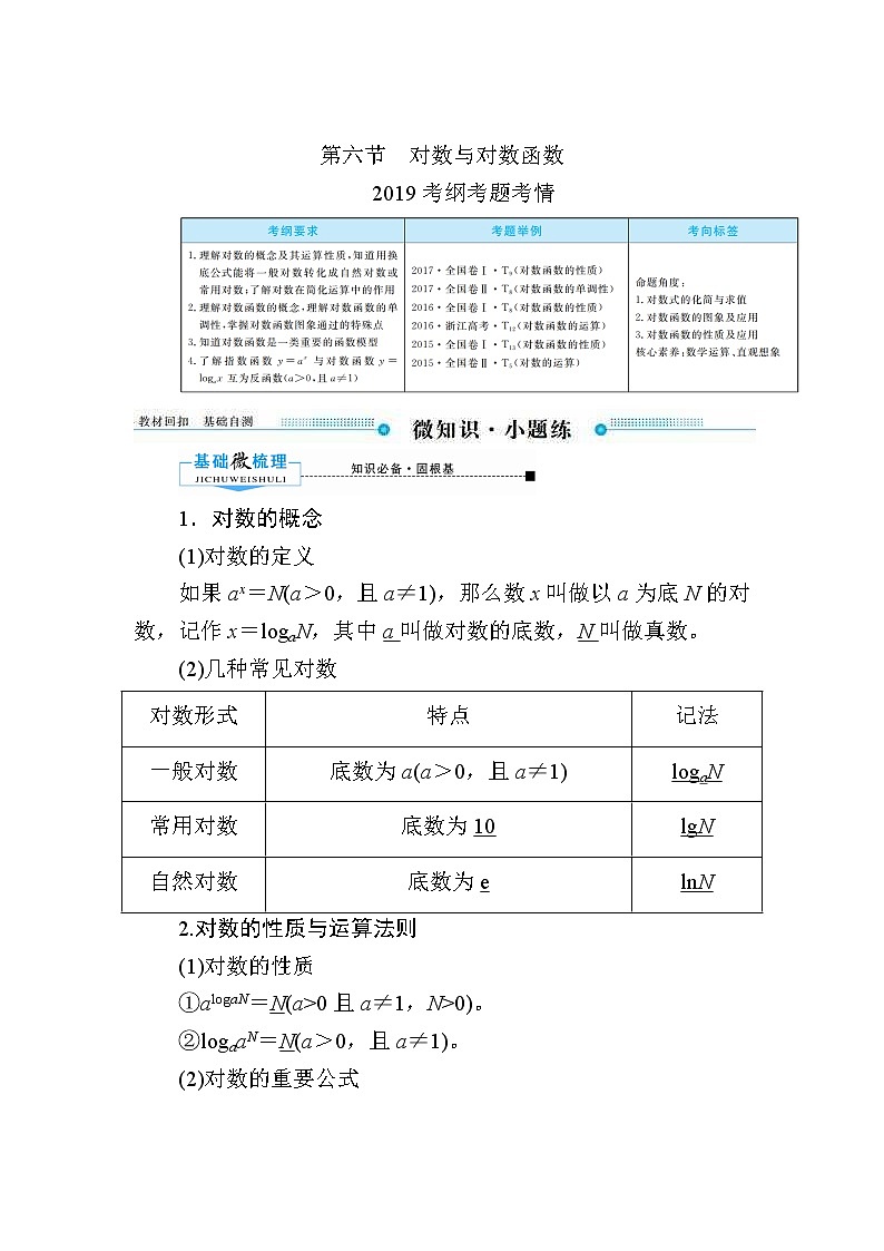 2020版《微点教程》高考人教A版文科数学一轮复习文档：第二章第六节　对数与对数函数 学案01