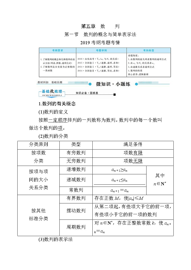 2020版《微点教程》高考人教A版文科数学一轮复习文档：第五章第一节　数列的概念与简单表示法 学案01