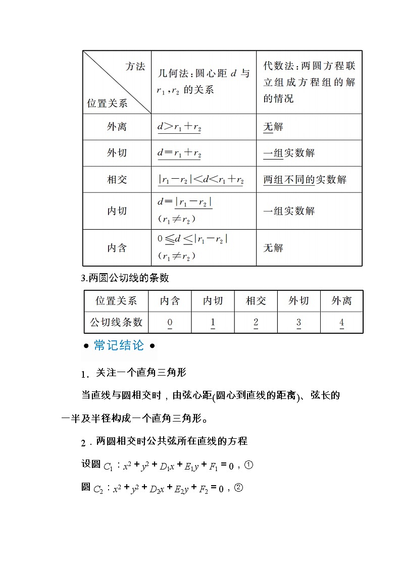 2020版《微点教程》高考人教A版文科数学一轮复习文档：第八章第四节　直线与圆、圆与圆的位置关系 学案02
