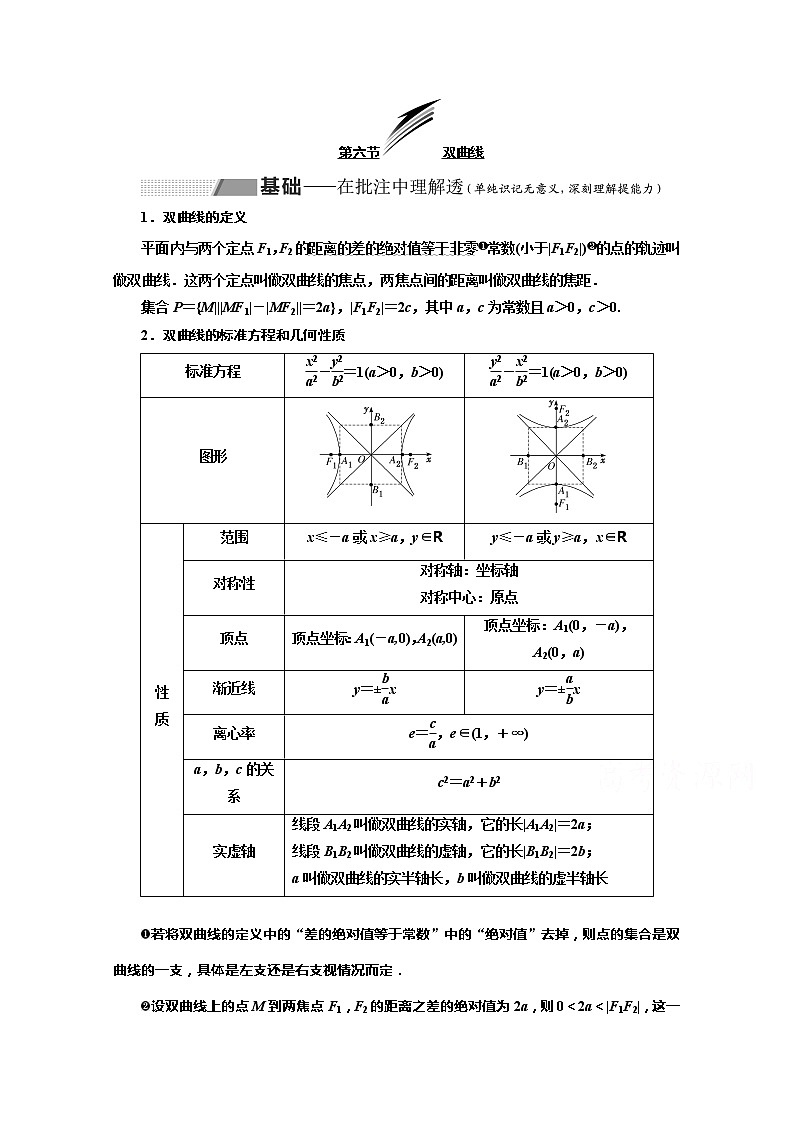 2020版高考理科数学（人教版）一轮复习讲义：第九章第六节双曲线第1页