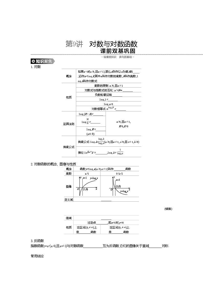 2020版高考数学（理）精优大一轮复习人教A通用版讲义：第9讲对数与对数函数01
