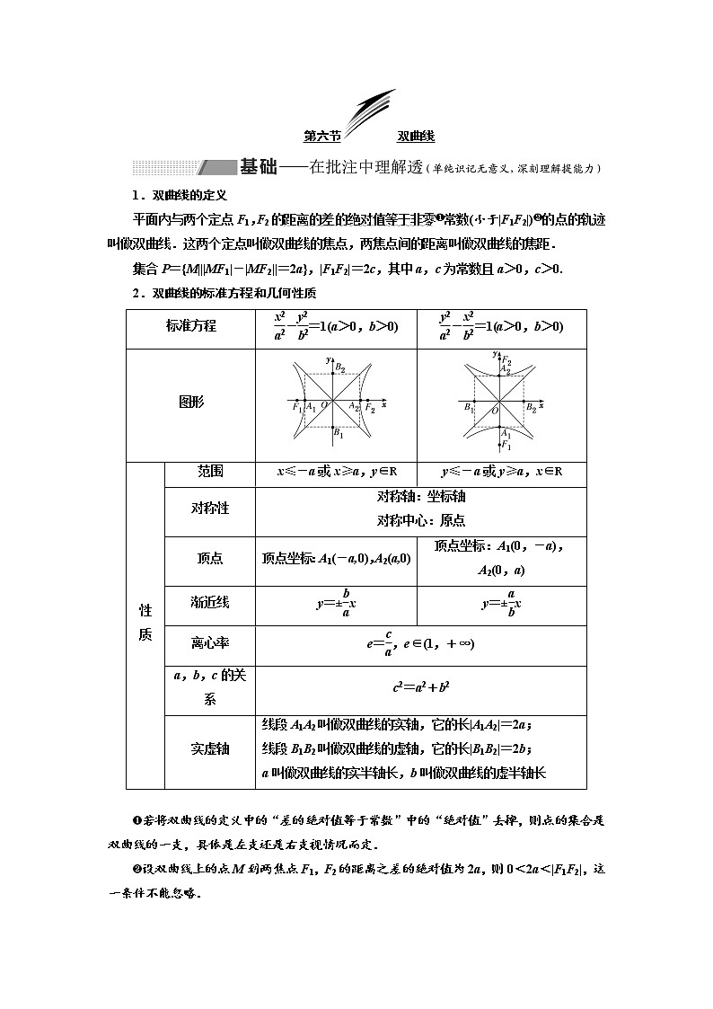 2020版高考数学（理）新创新一轮复习通用版讲义：第九章第六节双曲线第1页