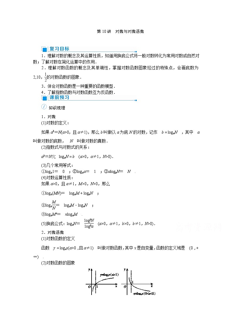 2020高考文科数学（人教版）一轮复习讲义：第10讲　对数与对数函数01