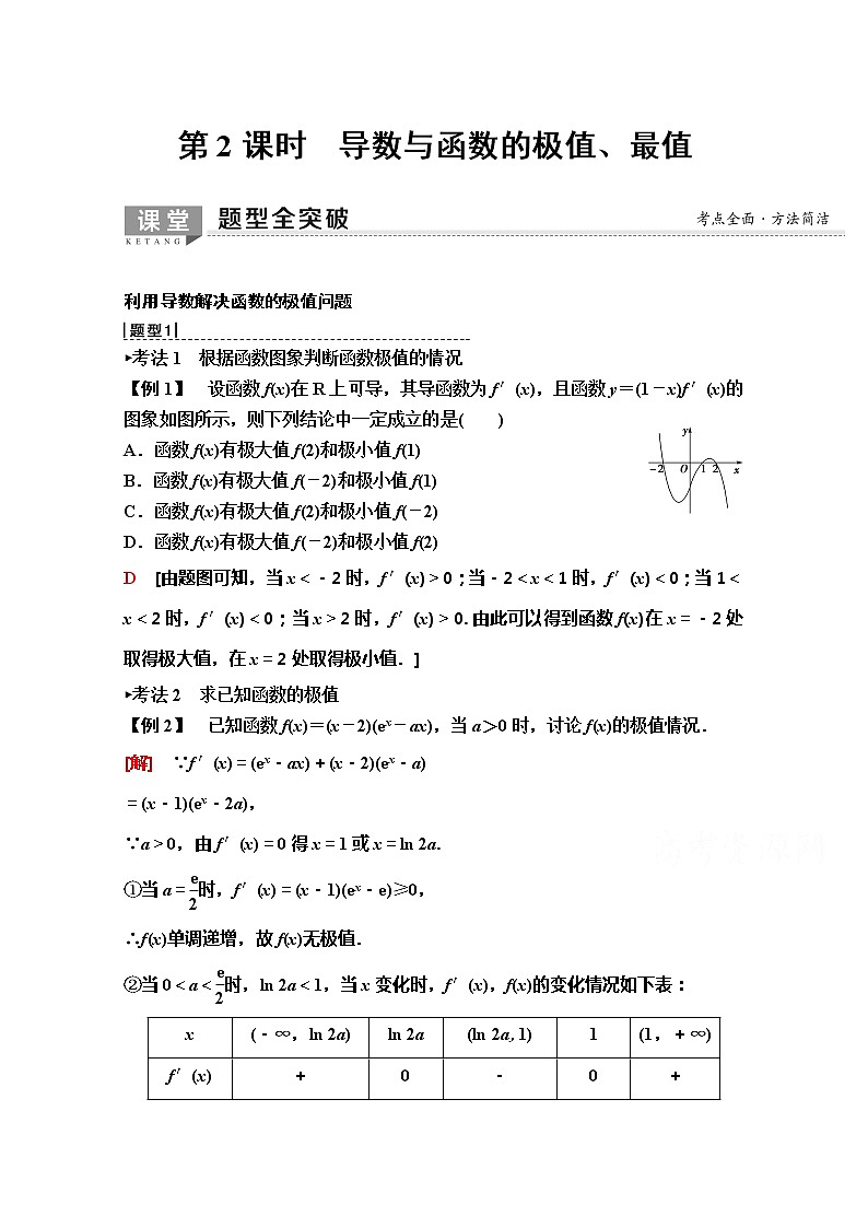 2020版新一线高考理科数学（人教A版）一轮复习教学案：第2章第11节第2课时　导数与函数的极值、最值01