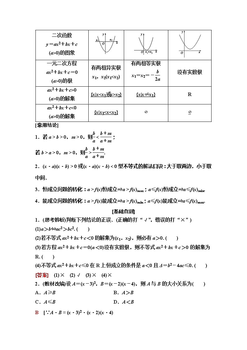 2020版新一线高考理科数学（人教A版）一轮复习教学案：第6章第1节　不等式的性质与一元二次不等式02