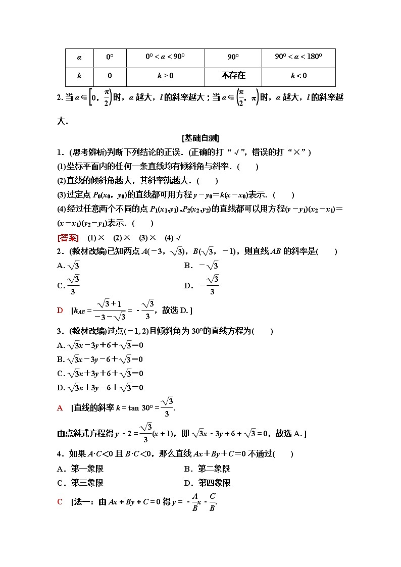 2020版新一线高考理科数学（人教A版）一轮复习教学案：第8章第1节　直线的倾斜角与斜率、直线的方程第2页