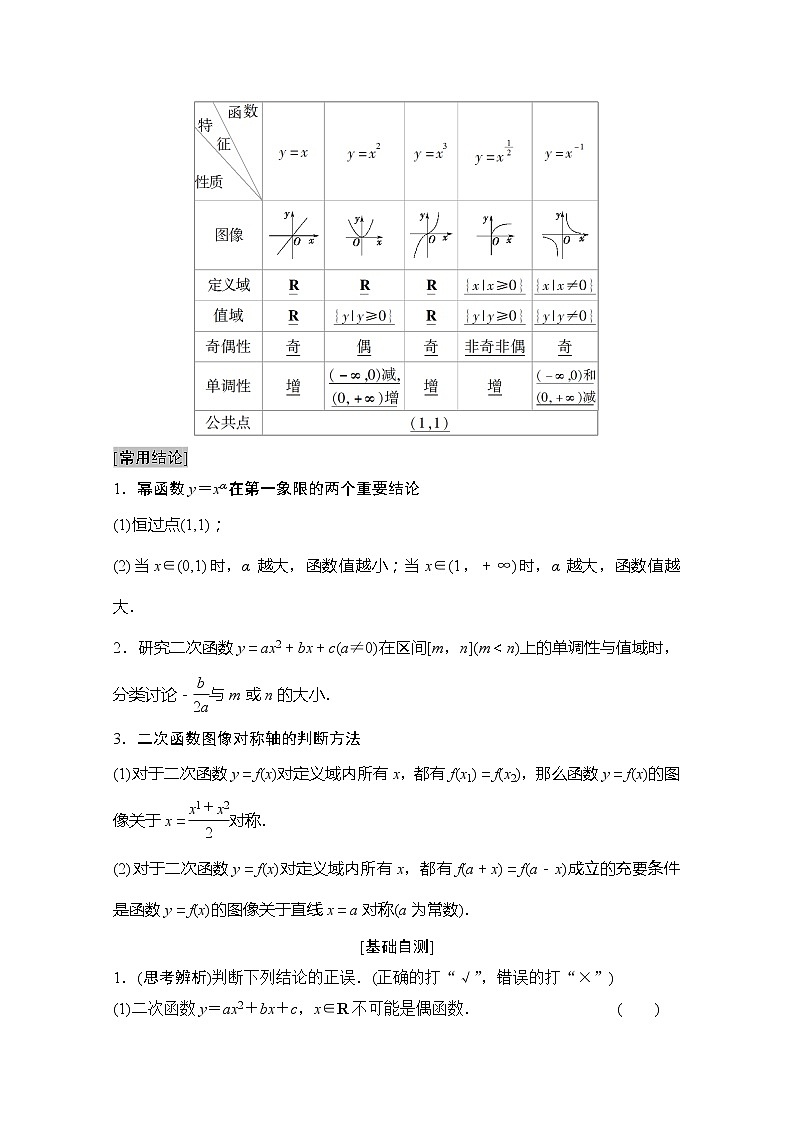 2020版新一线高考理科数学（北师大版）一轮复习教学案：第2章第4节二次函数与幂函数第2页