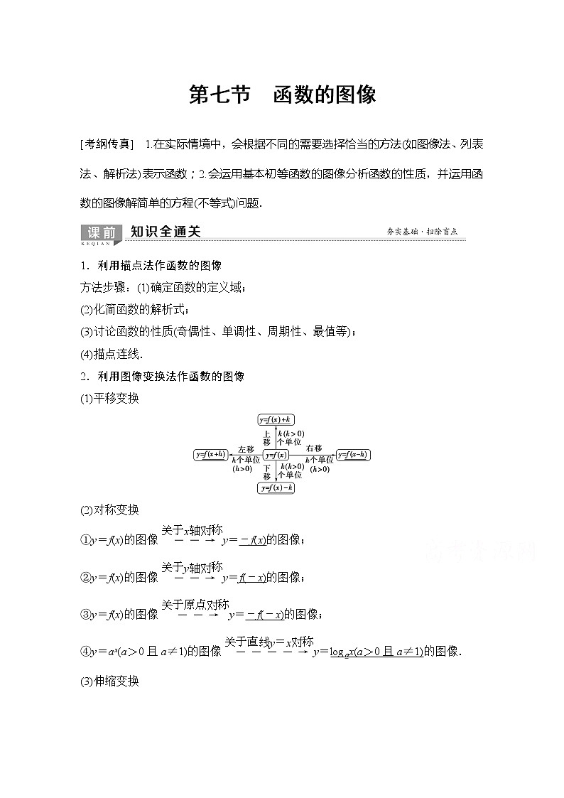 2020版新一线高考理科数学（北师大版）一轮复习教学案：第2章第7节函数的图像第1页