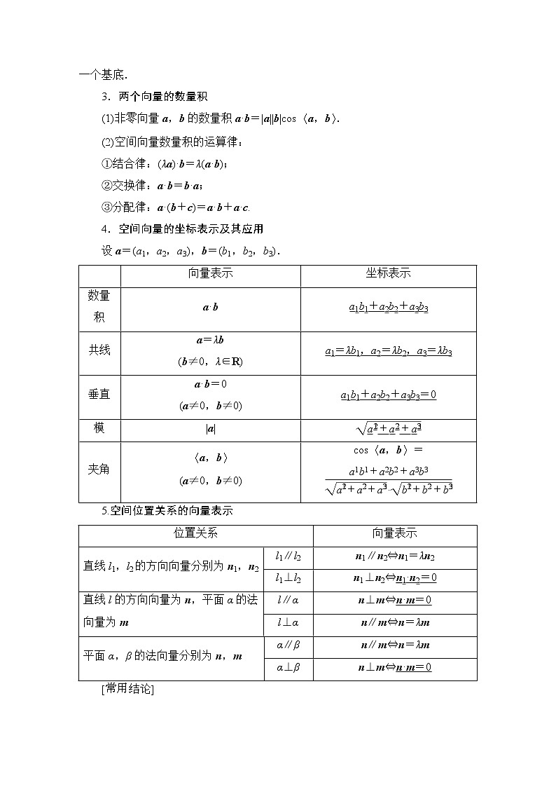2020版新一线高考理科数学（北师大版）一轮复习教学案：第7章第5节空间向量的运算及应第2页
