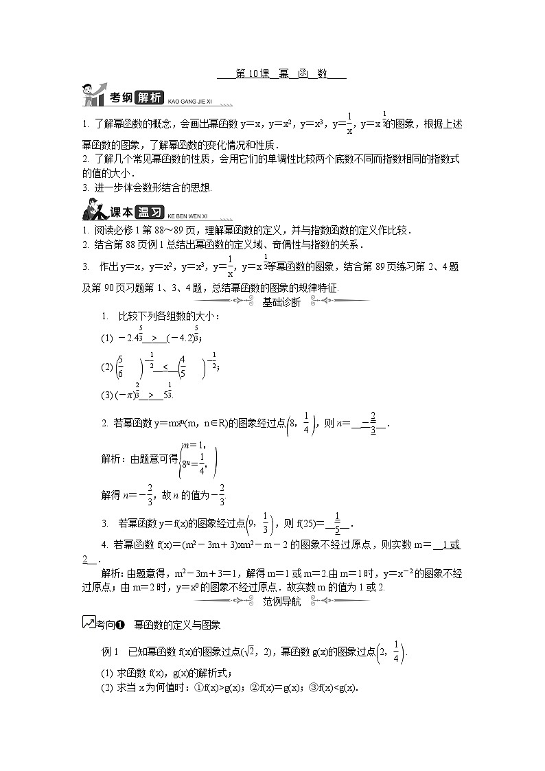 2020版江苏高考数学名师大讲坛一轮复习教程学案：第10课__幂函数01