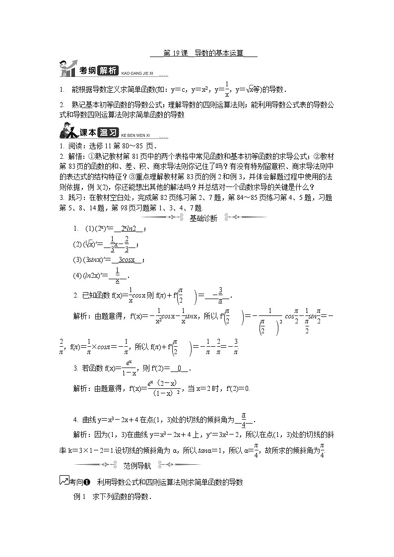 2020版江苏高考数学名师大讲坛一轮复习教程学案：第19课__导数的基本运算第1页