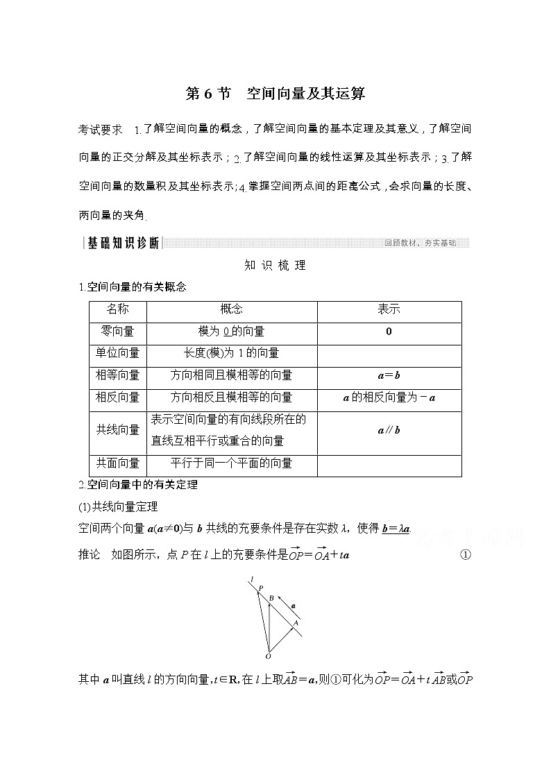 2021届浙江省高考数学一轮学案：第八章第6节　空间向量及其运算01