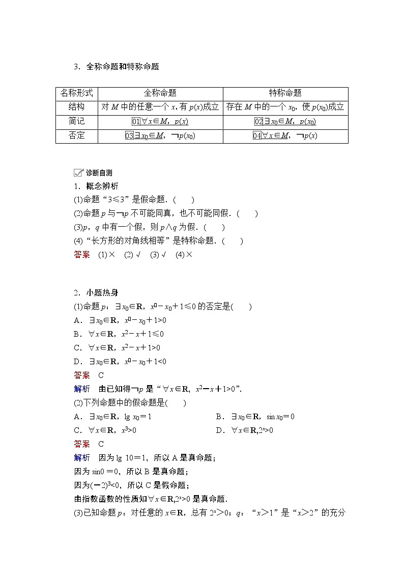 2021届高考数学人教版一轮创新教学案：第1章第3讲　简单的逻辑联结词、全称量词与存在量词第2页