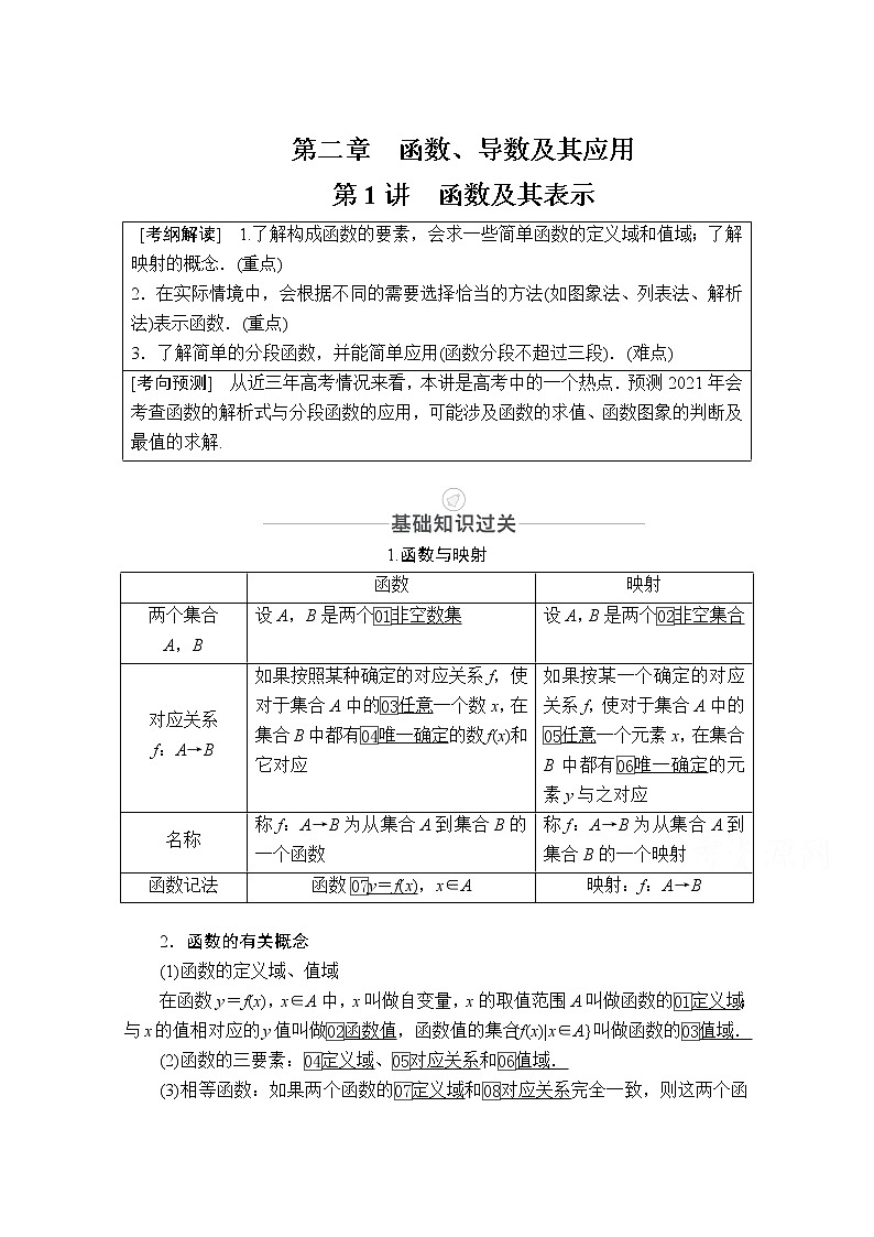 2021届高考数学人教版一轮创新教学案：第2章第1讲　函数及其表示01