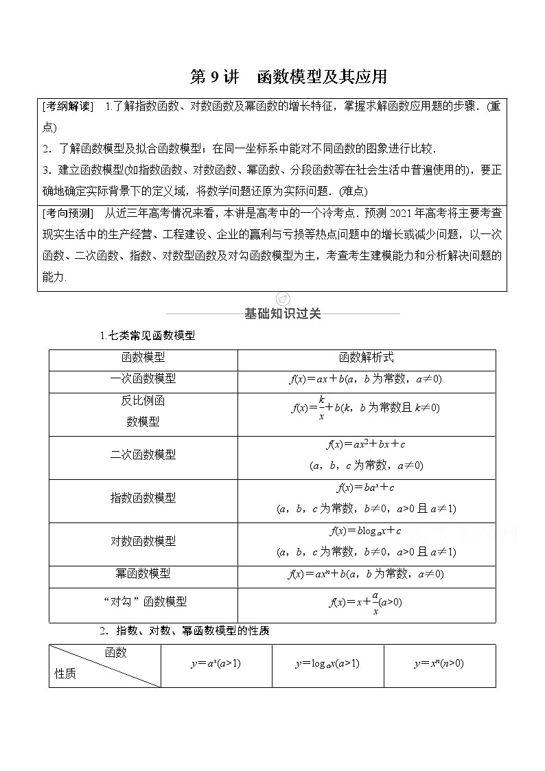 2021届高考数学人教版一轮创新教学案：第2章第9讲　函数模型及其应用01