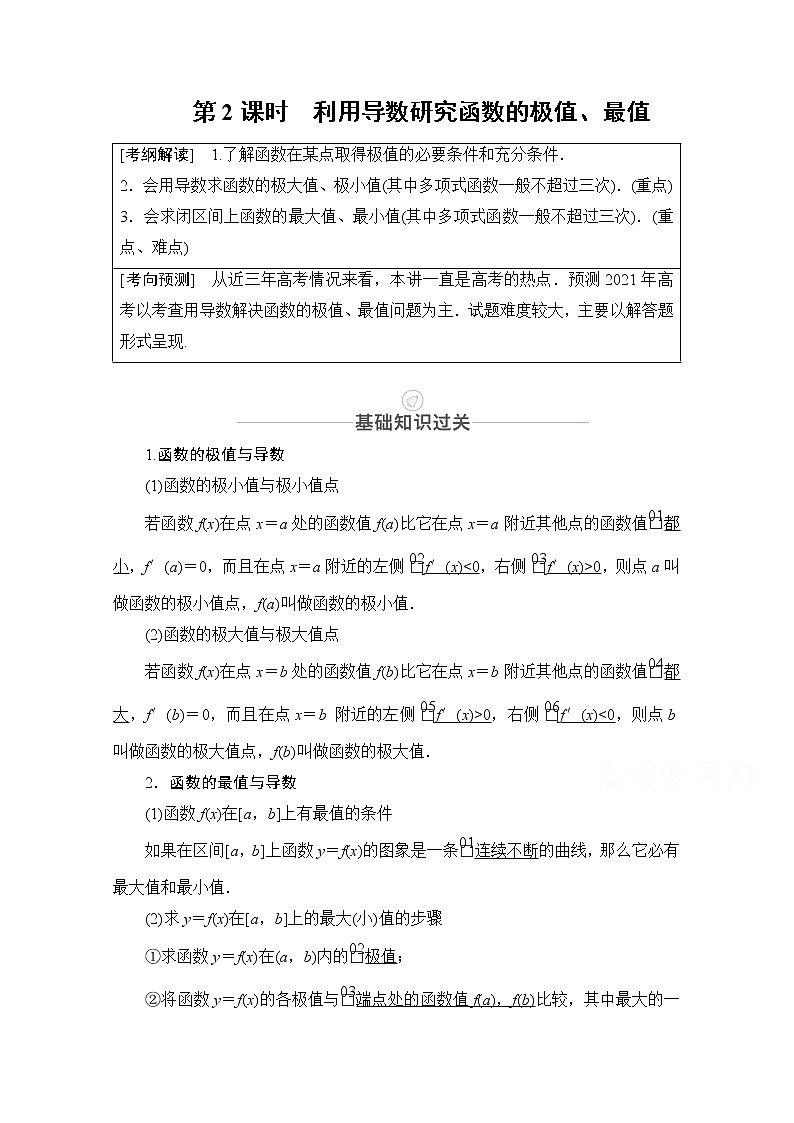2021届高考数学人教版一轮创新教学案：第2章第11讲　第2课时　利用导数研究函数的极值、最值01