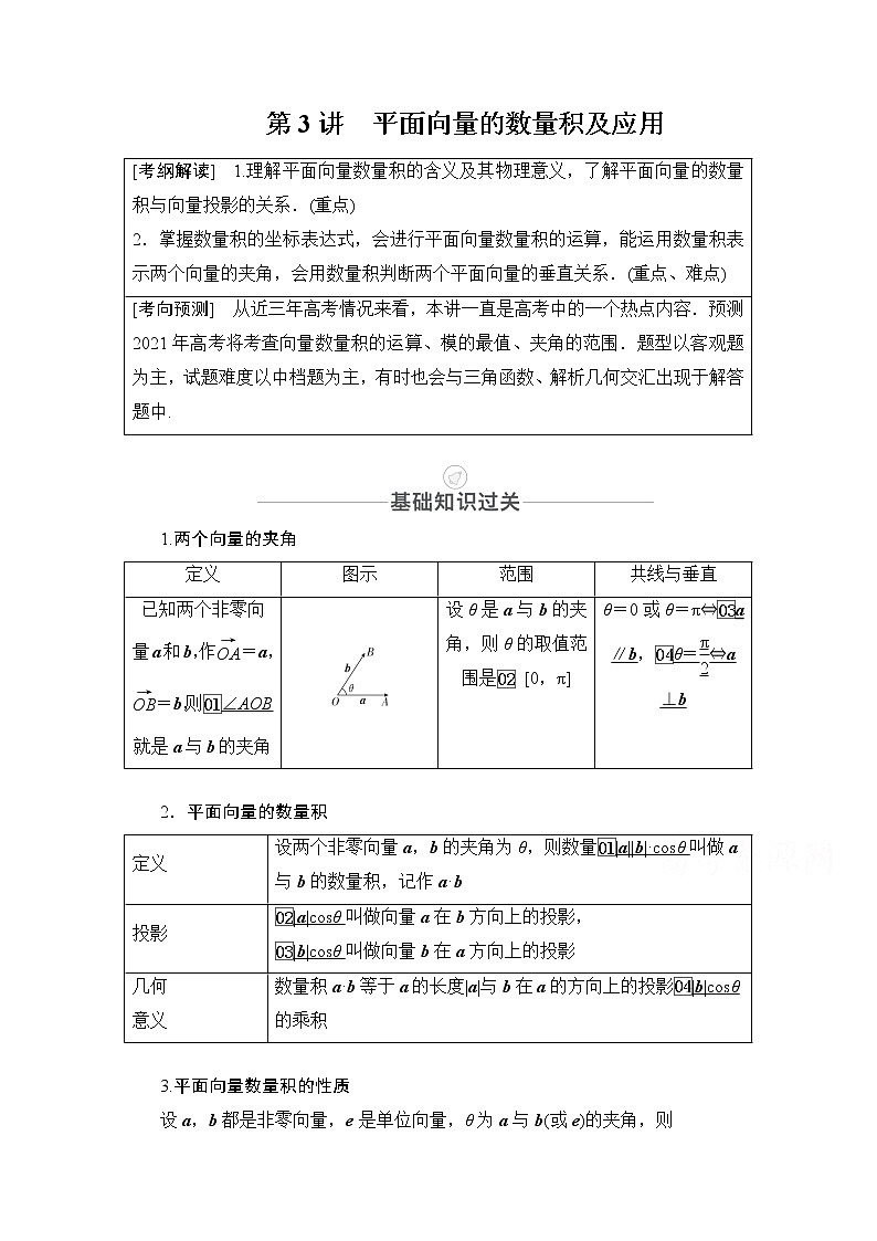 2021届高考数学人教版一轮创新教学案：第4章第3讲平面向量的数量积及应用01