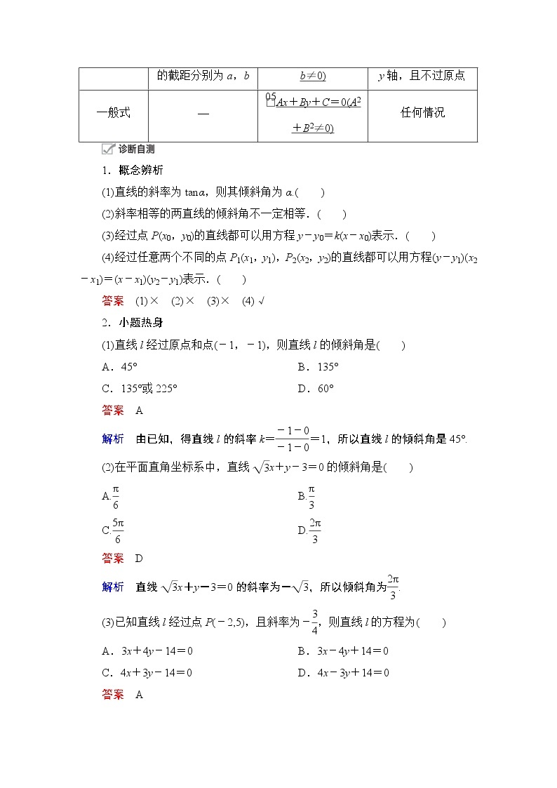 2021届高考数学人教版一轮创新教学案：第8章第1讲　直线的倾斜角、斜率与直线的方程02