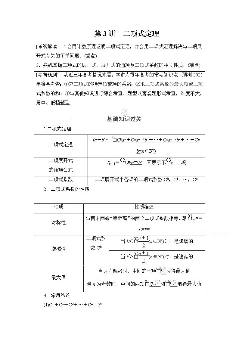 2021届高考数学人教版一轮创新教学案：第10章第3讲　二项式定理01