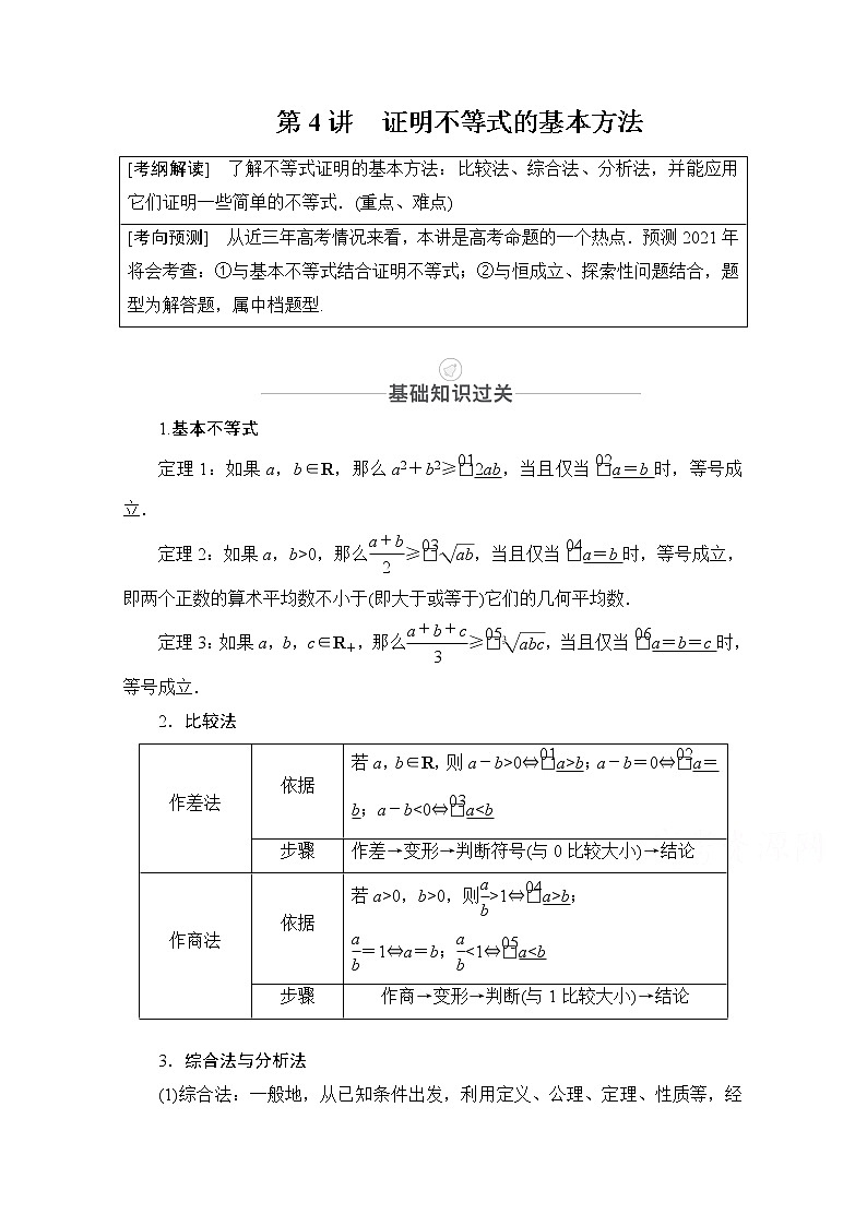 2021届高考数学人教版一轮创新教学案：第12章第4讲　证明不等式的基本方法01