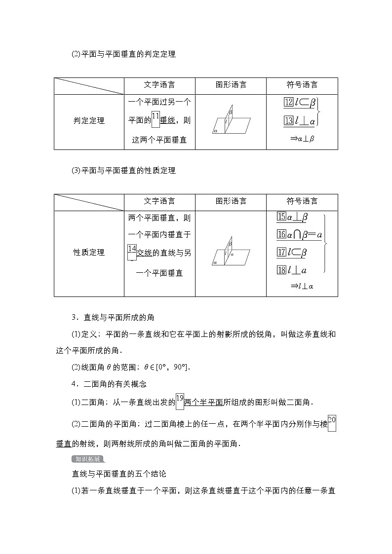 2021高三统考北师大版数学一轮学案：第8章第5讲　直线、平面垂直的判定及性质02