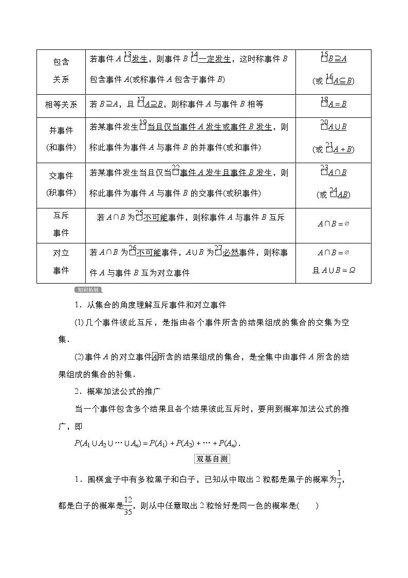 2021高三统考北师大版数学一轮学案：第11章第1讲　随机事件的概率02
