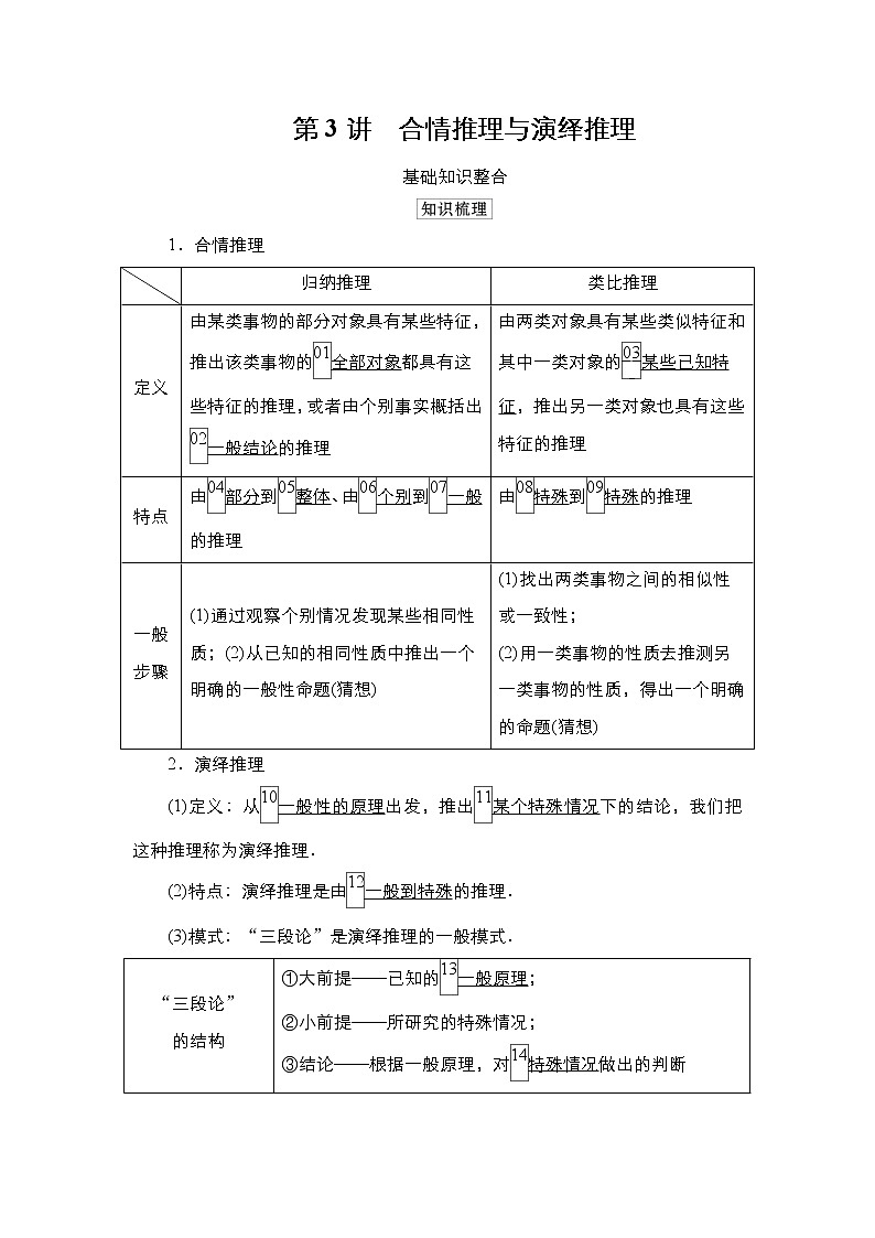 2021高三统考北师大版数学一轮学案：第12章第3讲合情推理与演绎推理01
