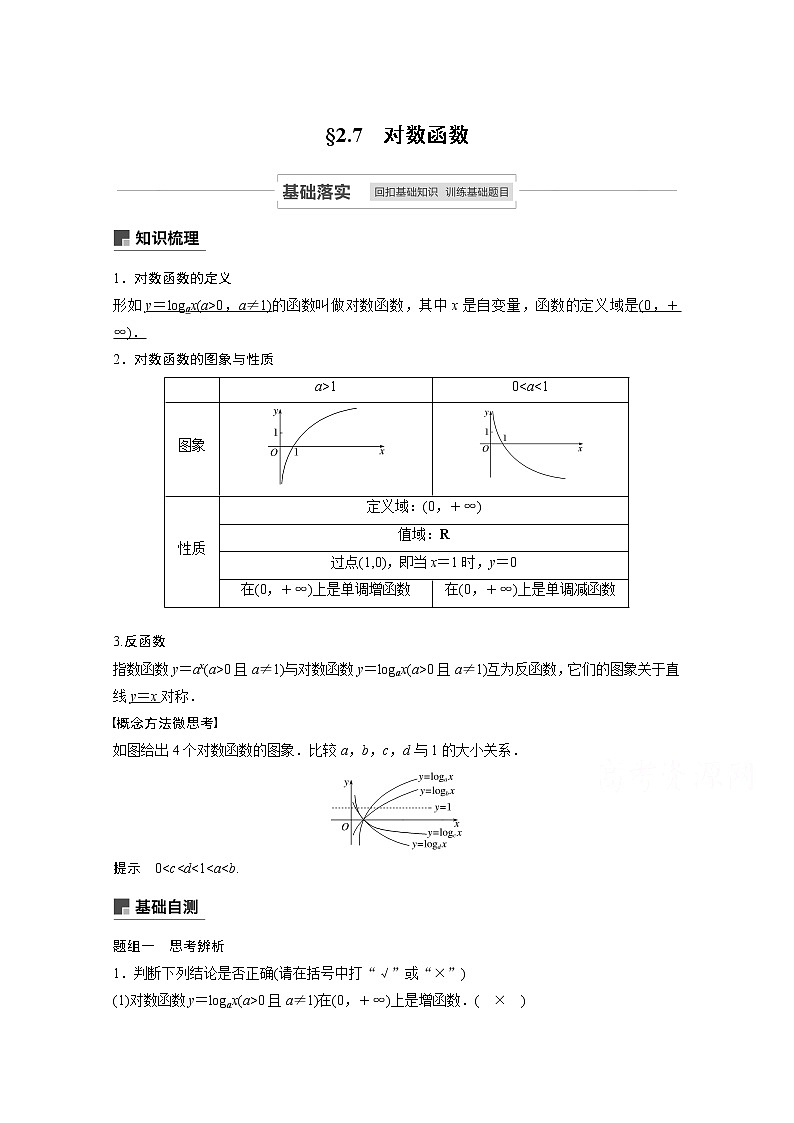 2021高考数学一轮复习学案：第二章2.7对数函数01